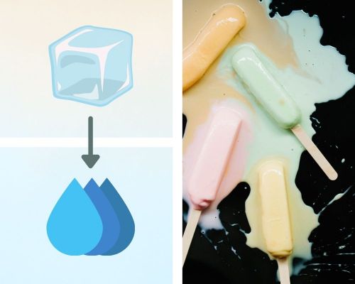 Fusión del hielo en agua y derretimiento de un helado