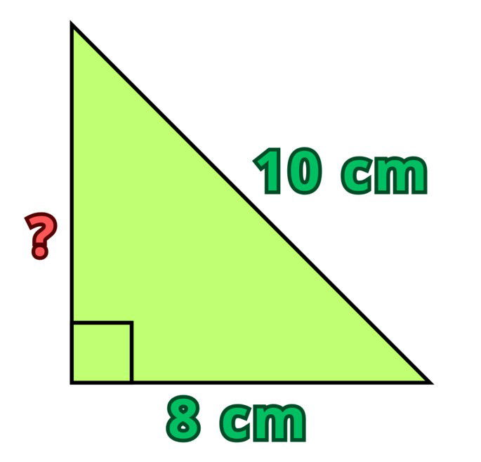 Área de un triángulo rectángulo: ejercicio 4, de cateto 8 cm e hipotenusa 10 cm