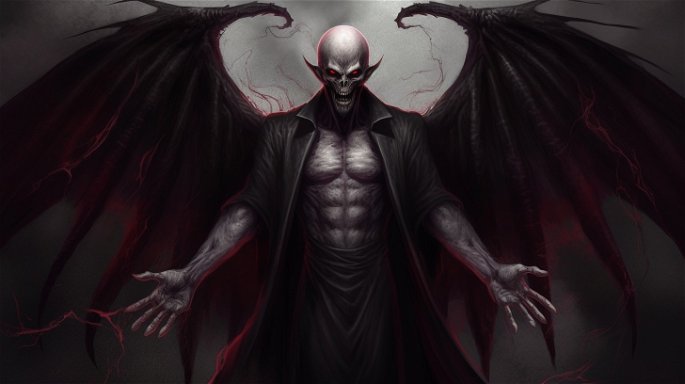 Vampiro con ojos rojos y alas de murciélago