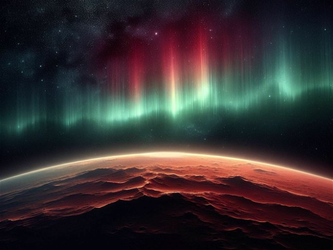 representación aurora boreal vista desde Marte