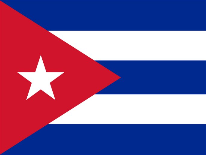 Bandera de Cuba (franjas horizontales azules y blancas, triángulo rojo y estrella blanca)