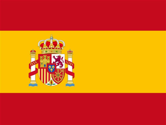 Bandera de España, franjas horizontales rojas y una amarilla central que contiene el escudo