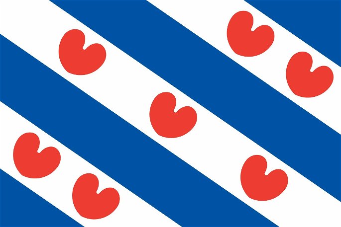 bandera Frisia (rayas azules y blancas con corazones rojos)