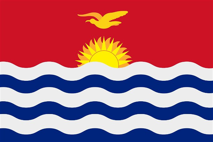 bandera de Kiribati (ondas marinas, sol y pájaro dorado)