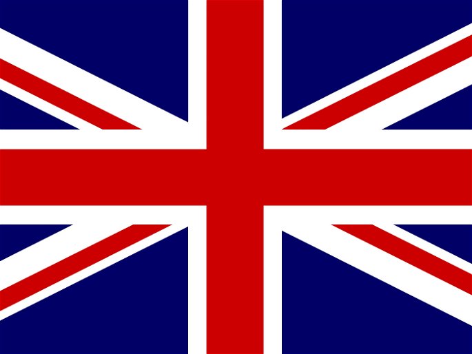 bandera de Reino Unido (fondo azul, cruz y aspas rojas)