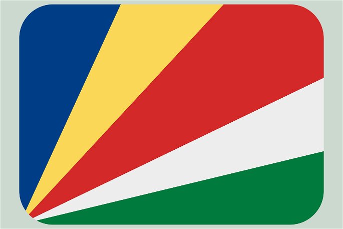 bandera Seychelles (franjas de colores con un vértice común)