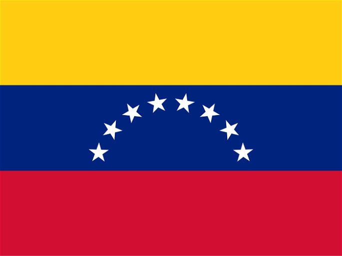 Bandera de Venezuela (franjas horizontales amarilla, azul con 8 estrellas y roja)