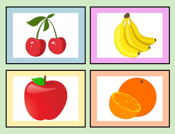naranja, plátano, manzana, cereza como campo semántico de frutas