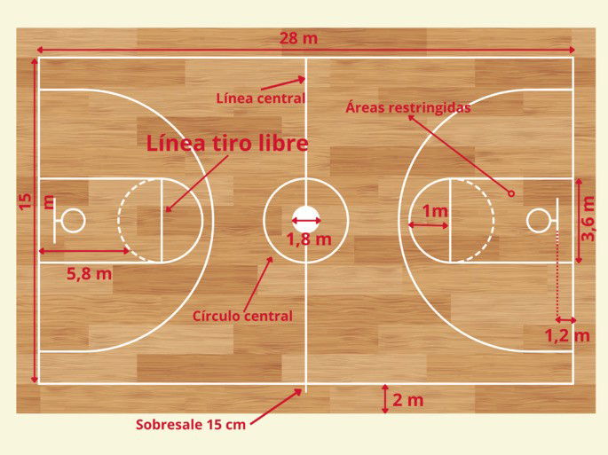 cancha de basquetbol medidas y nombres