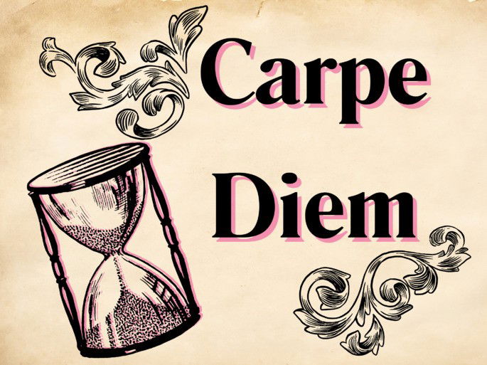 Carpe diem: sobre papel antiguo con reloj de arena