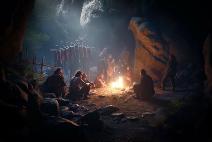 Paleolítico, hombres en cueva
