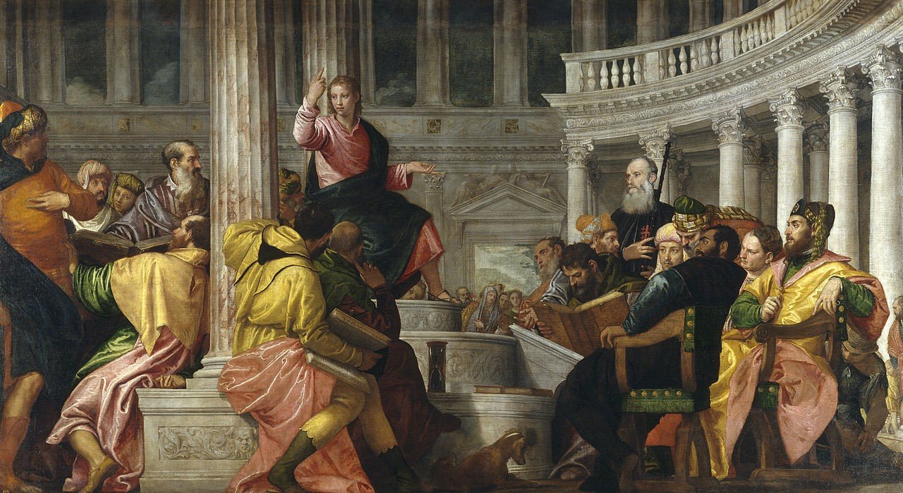Pintura del renacimiento disputa con los doctores