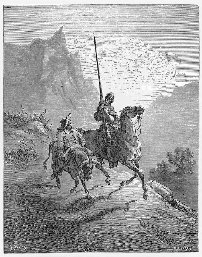 Don Quijote y Sancho panza en grabado de Gustave Duré