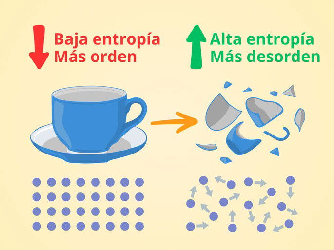 Entropía: comparativa entre entropía baja y alta usando una taza de ejemplo