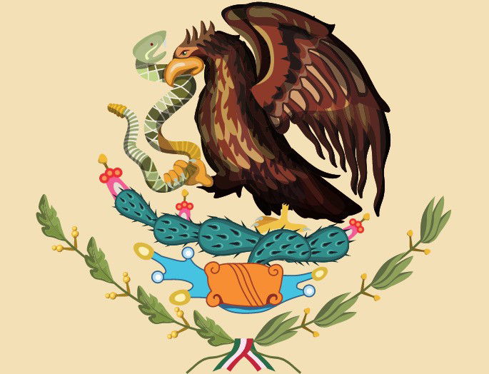 Escudo de México, símbolo nacional (águila devorando una serpiente sobre un nopal)