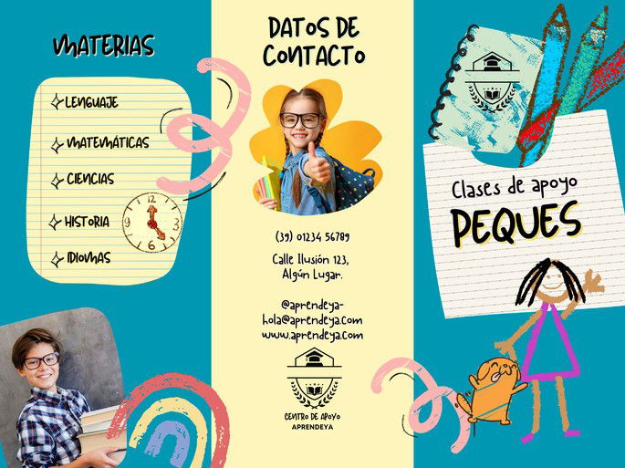 folleto de una escuela de clases de apoyo