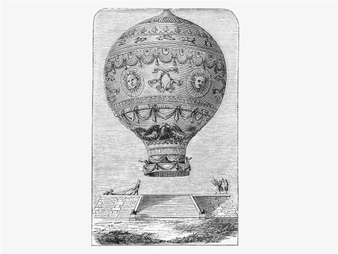 Grabado del globo de los hermanos Montgolfier