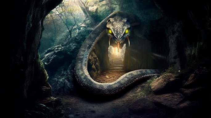 serpiente gigante en una cueva