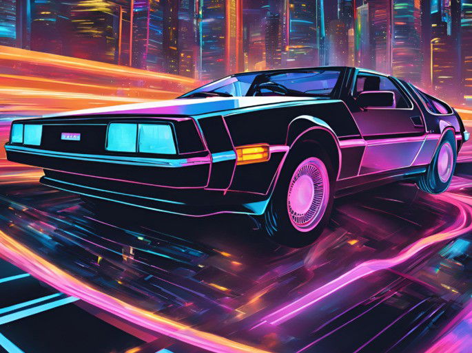 ejemplo de imagen creada con inteligencia artificial de un coche futurista