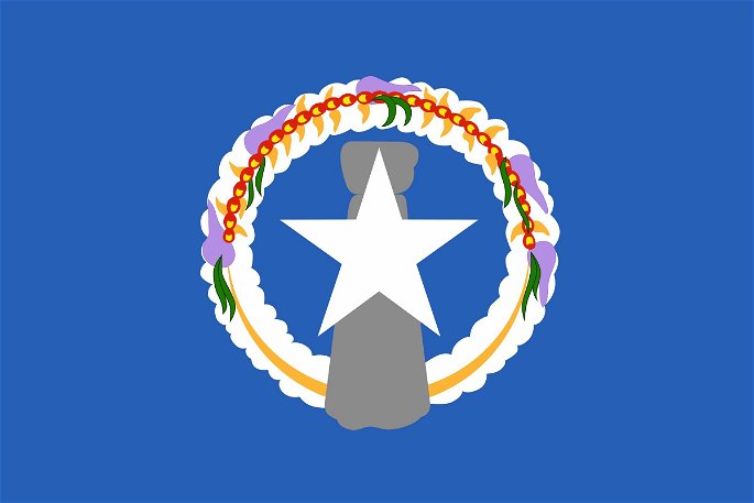 Bandera de las Islas Marianas del Norte (fondo azul, estrella blanca y adornos)