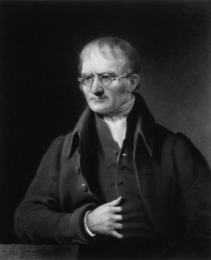 Retrato en blanco y negro de John Dalton por Charles Turner