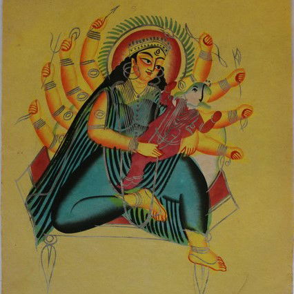 Parvati y Ganesha en brazos