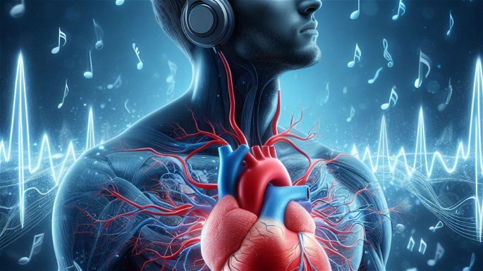 Corazón humano sincronizado con la música
