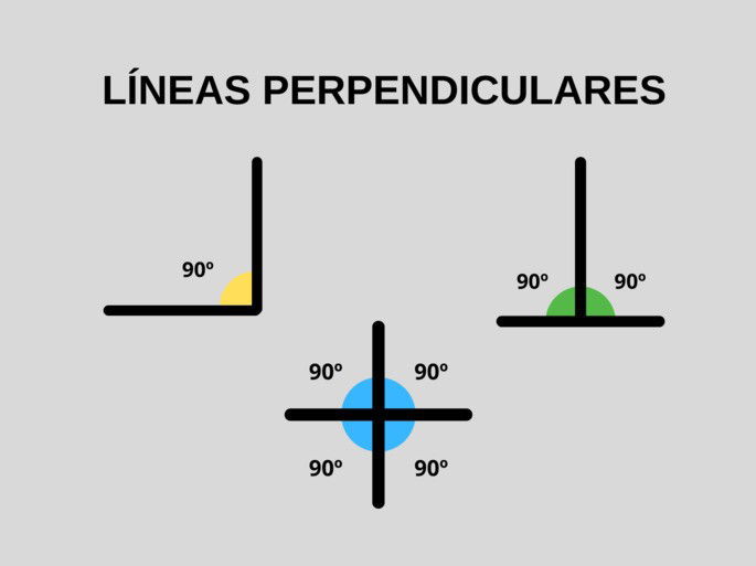 Líneas perpendiculares con ángulos y colores