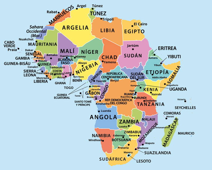 Mapa político de África (con países y capitales)