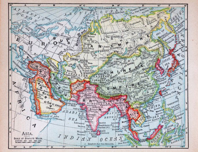 mapa de tipo histórico de Asia en el siglo XIX