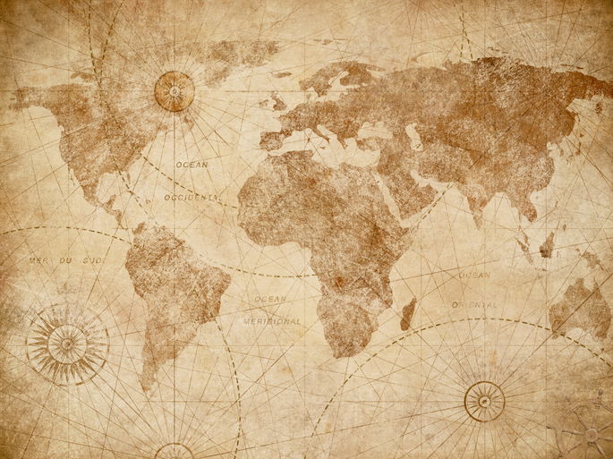 Mapa antiguo con tres rosas de los vientos