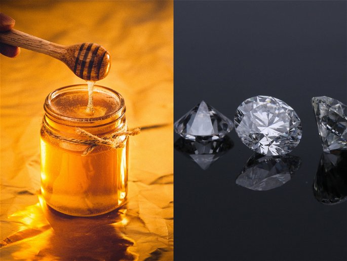 La miel y el diamante son dos sustancias que difieren en varias de sus propiedades físicas.