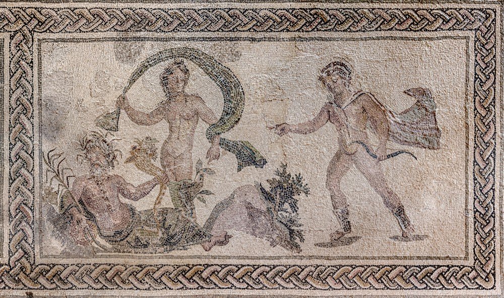 Mosaico de Apolo y Dafne en el momento de convertirse en laurel