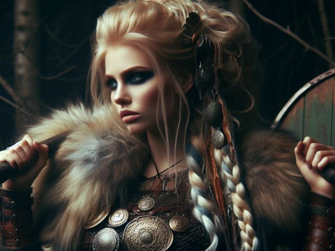 mujer vikinga luciendo trenzas y adornos