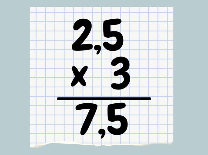 multiplicación con decimales sobre fondo de hoja cuadriculada