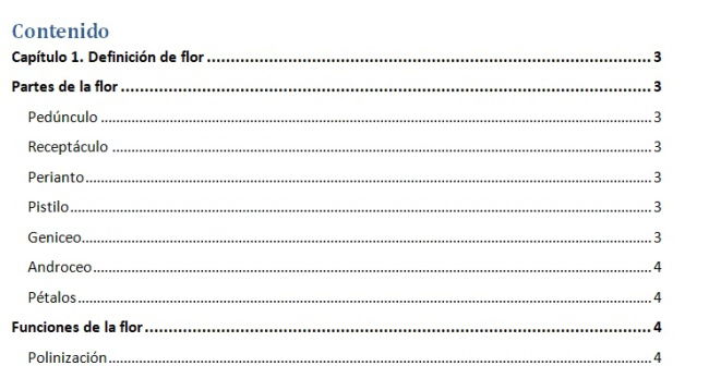 Index, table of contents