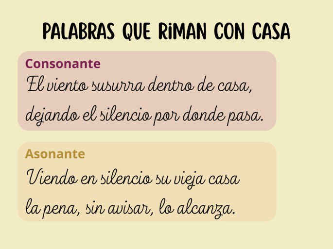 palabras que riman con casa: dos versos consonantes y dos asonantes