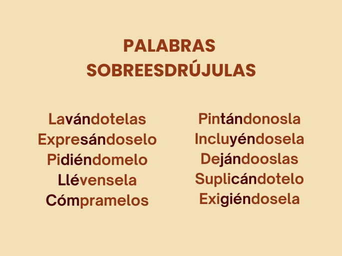 Palabras Sobreesdrújulas sobre fondo marrón