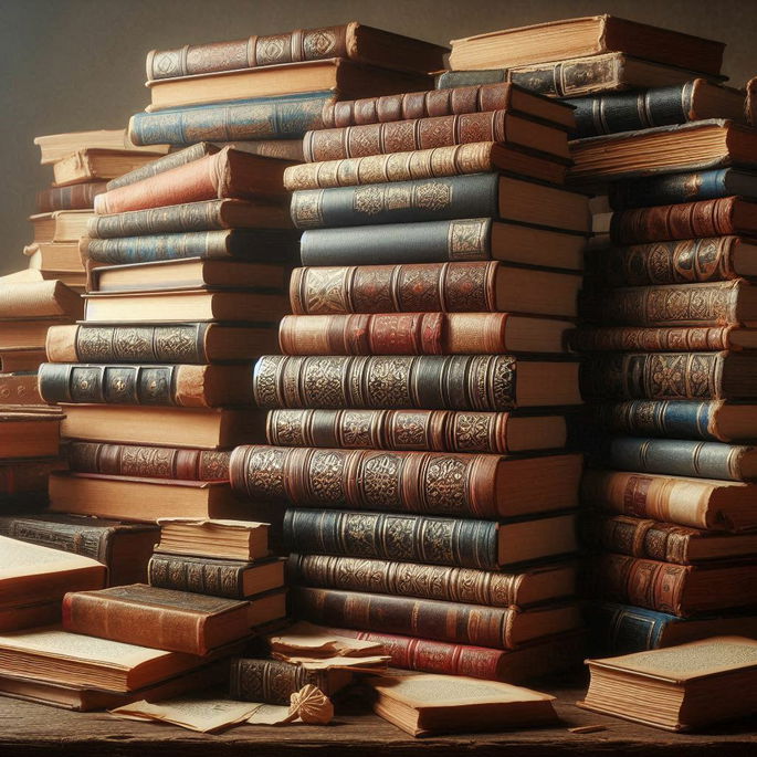 Pila de libros antiguos encuadernados