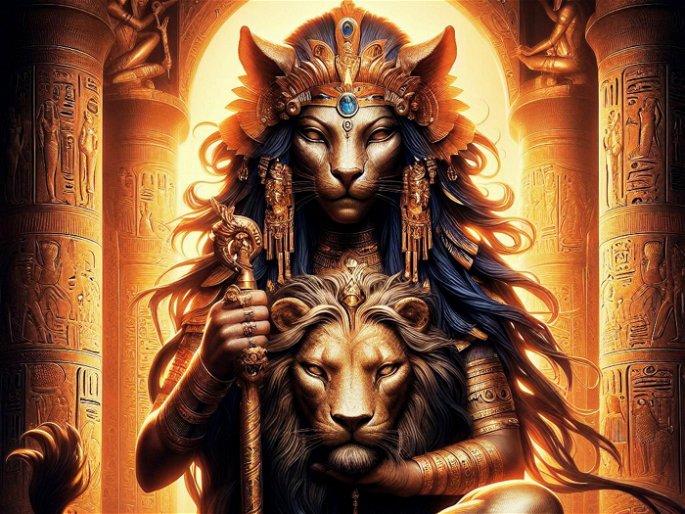 Diosa guerrera egipcia Sekhmet con cabeza de león