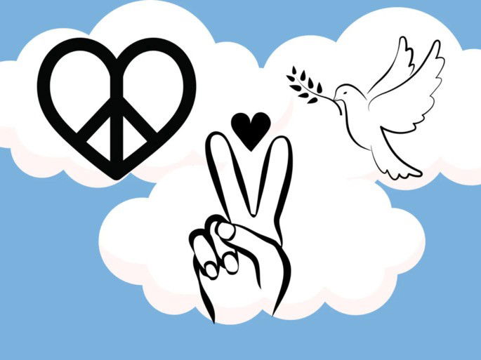 Símbolos de paz sobre fondo azul