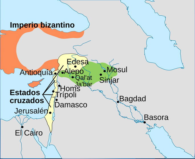 Territorios de Estados cristianos y Zengi en segunda cruzada