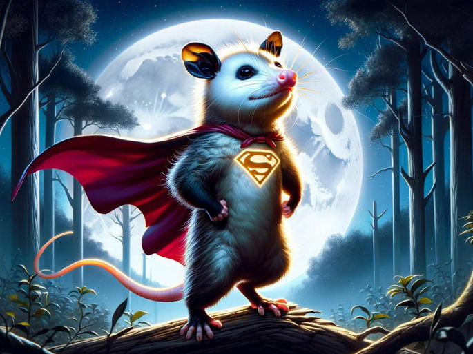 superhéroe Tlacuache con la luna llena de fondo