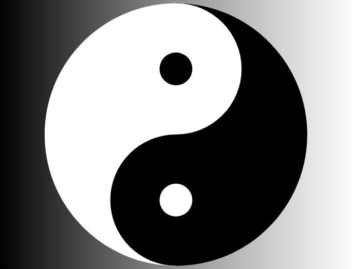 Símbolo del Yin Yang sobre fondo degradado en negro y blanco